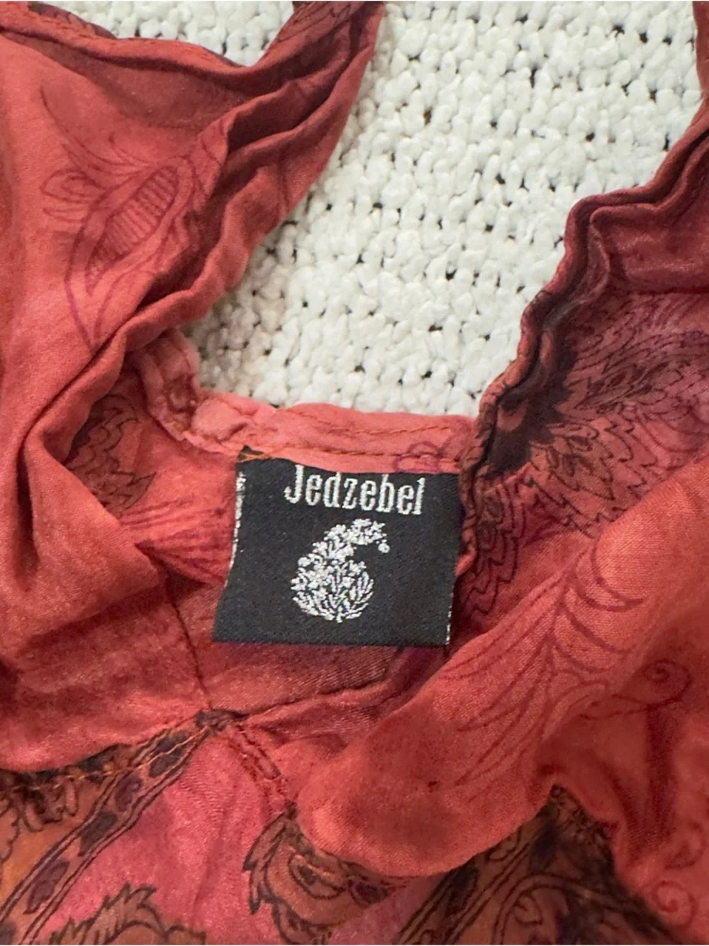 Y2K Red Paisley Silk Cami Top - Picture 8 of 9